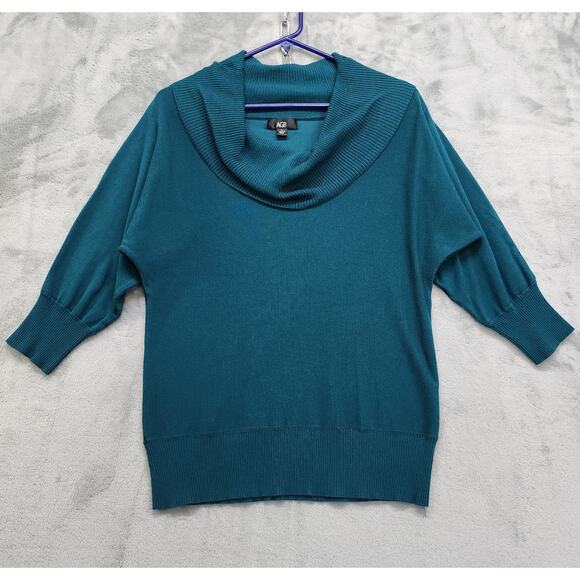 AGB Sweater Womens L Teal Green Cowl Neck Short Sleeve Pullover Stretch Casual - Picture 1 of 7